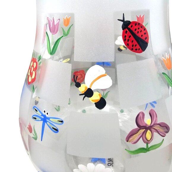 Lenox Natures Splendor Hand-Painted Glass Pitcher Floral & Insect Motifs 72 Oz - Picture 9 of 11